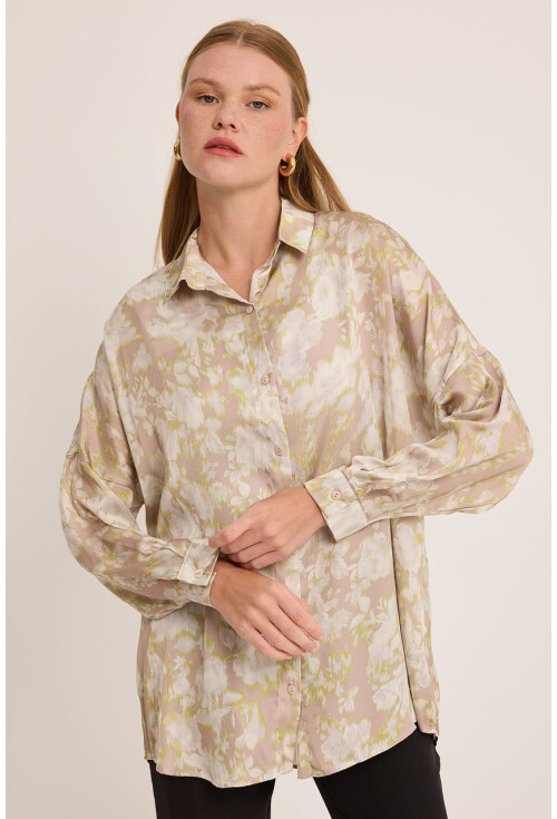 3985 Oversize Saten Gömlek