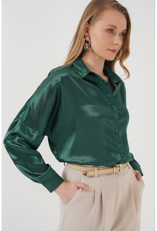 3985 Oversize Saten Gömlek
