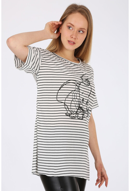 4270 Çizgili Yanı Yırtmaçlı Tshirt