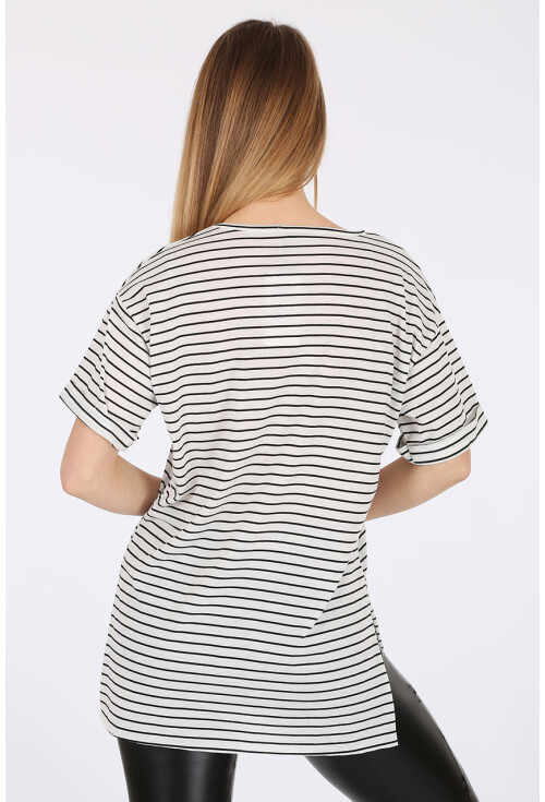 4270 Çizgili Yanı Yırtmaçlı Tshirt