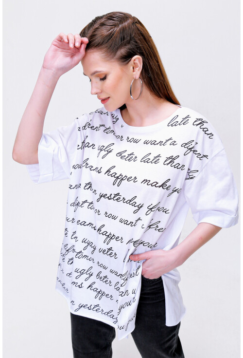 4290 Yazı Baskılı Tshirt