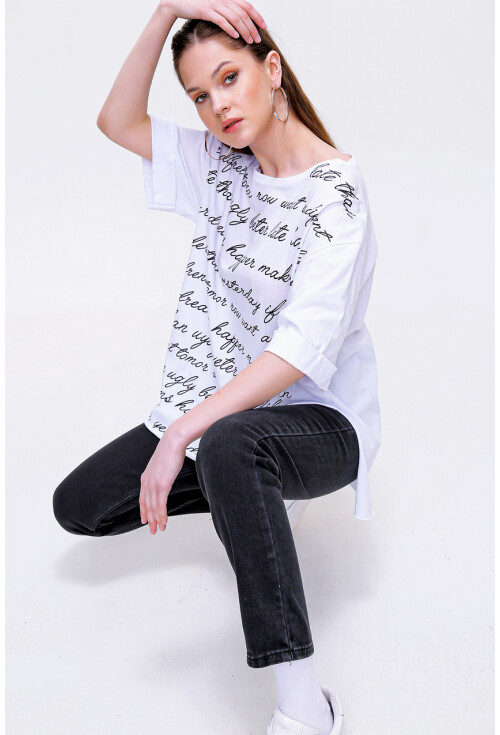 4290 Yazı Baskılı Tshirt