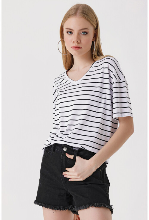 4307 Çizgili Oversize Tişört
