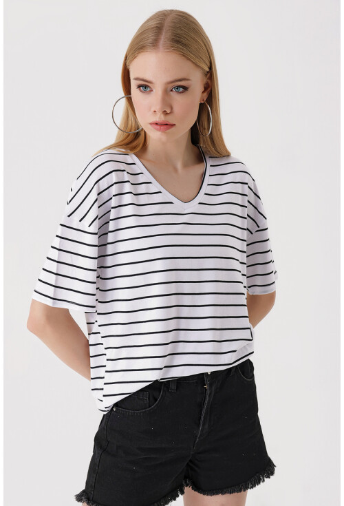 4307 Çizgili Oversize Tişört