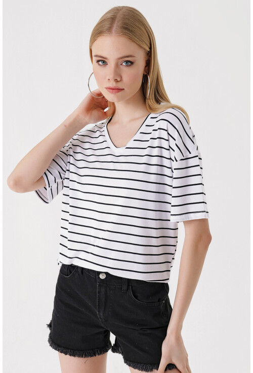 4307 Çizgili Oversize Tişört