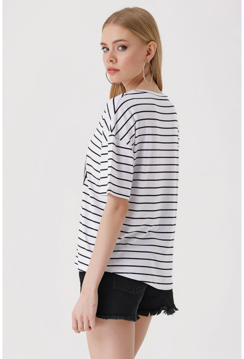 4307 Çizgili Oversize Tişört