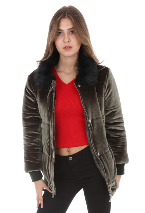 5069 Yaka Kürklü Kadife Mont