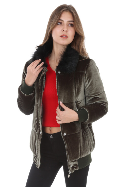 5069 Yaka Kürklü Kadife Mont