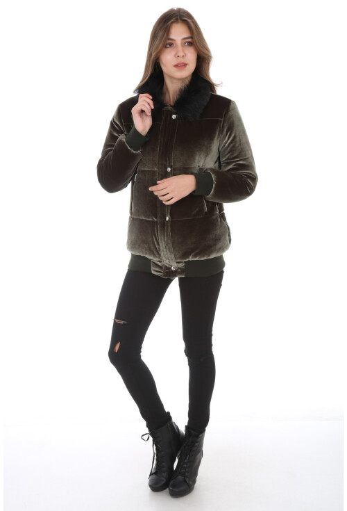5069 Yaka Kürklü Kadife Mont