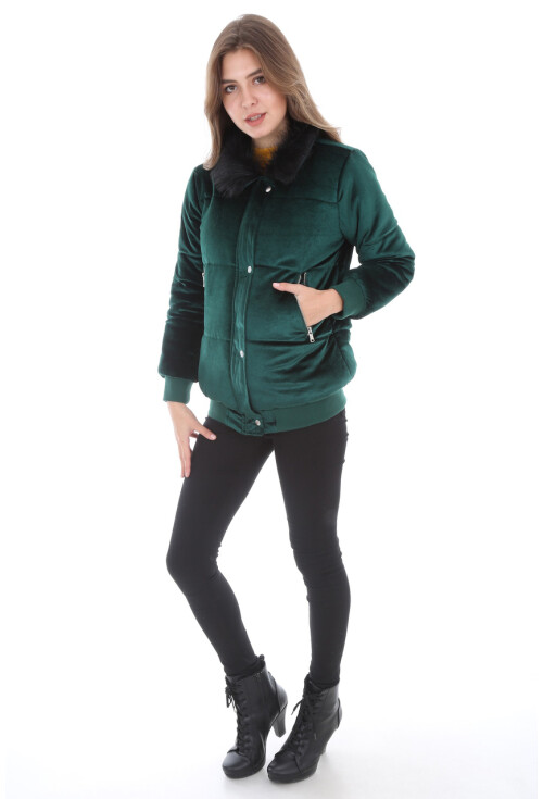 5069 Yaka Kürklü Kadife Mont