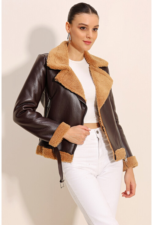 5174 Faux Fur Leather Jacket