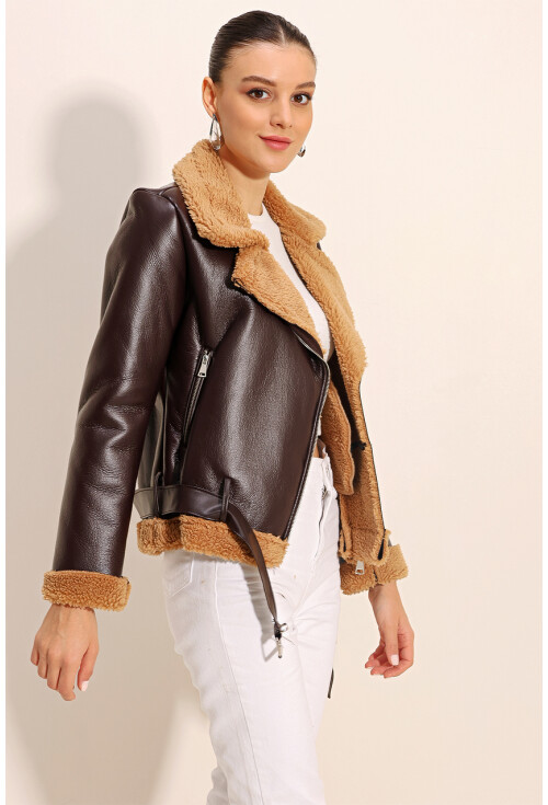 5174 Faux Fur Leather Jacket