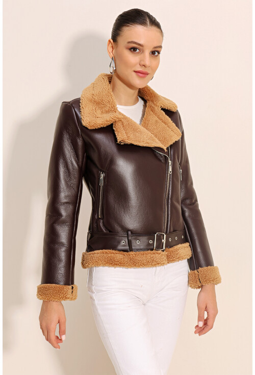 5174 Faux Fur Leather Jacket