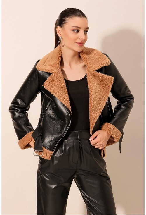 5174 Faux Fur Leather Jacket