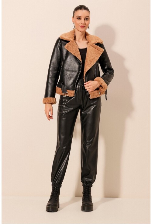 5174 Faux Fur Leather Jacket