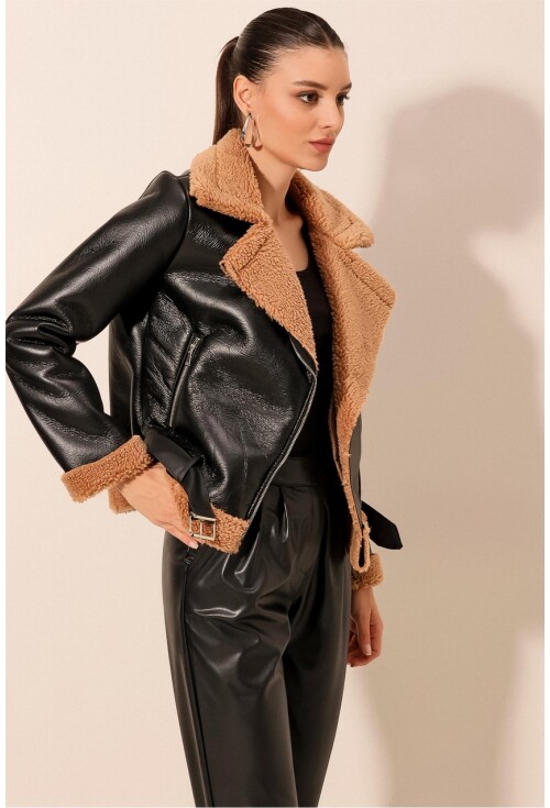 5174 Faux Fur Leather Jacket