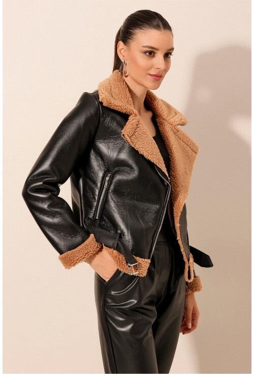 5174 Faux Fur Leather Jacket