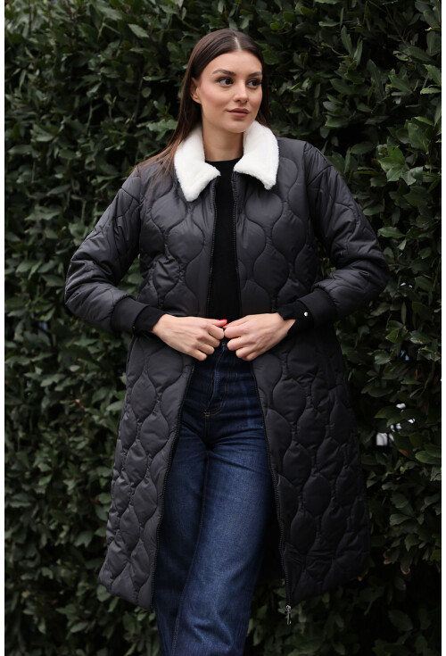 5183 Fur-Collar Quilted Long Coat