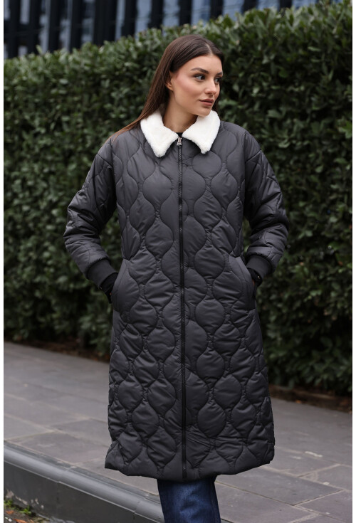 5183 Fur-Collar Quilted Long Coat