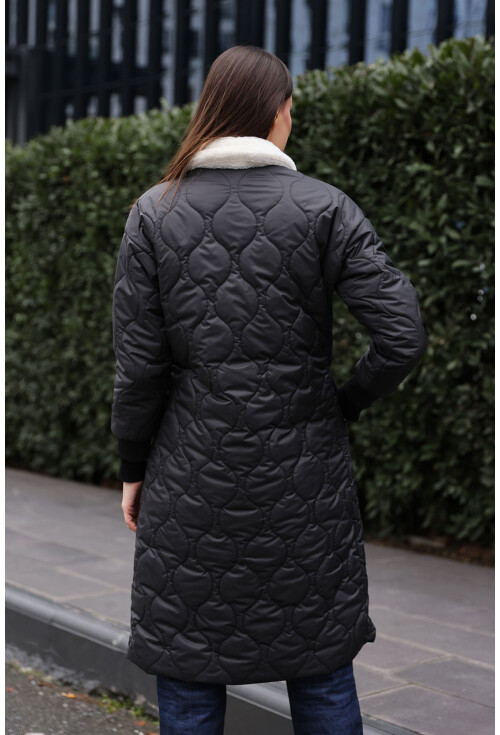5183 Fur-Collar Quilted Long Coat