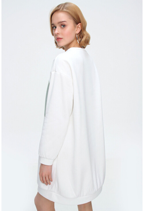 55339 Blok Renkli Polarlı Oversize Sweat Elbise