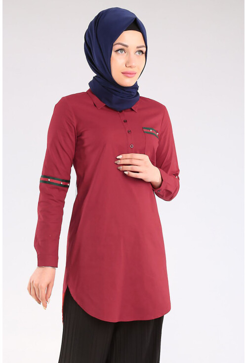 5631 Polo Yaka Şeritli İncili Tesetür Tunik