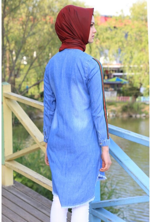 5632 Şeritli Püsküllü Jeans Tunik