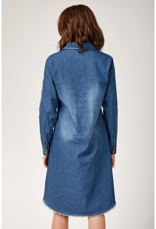 5632 Şeritli Püsküllü Jeans Tunik
