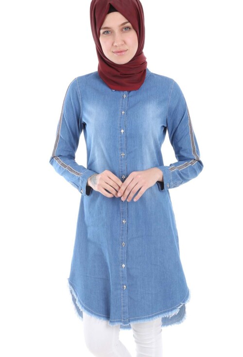 5632 Şeritli Püsküllü Jeans Tunik
