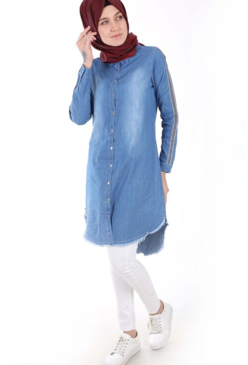 5632 Şeritli Püsküllü Jeans Tunik
