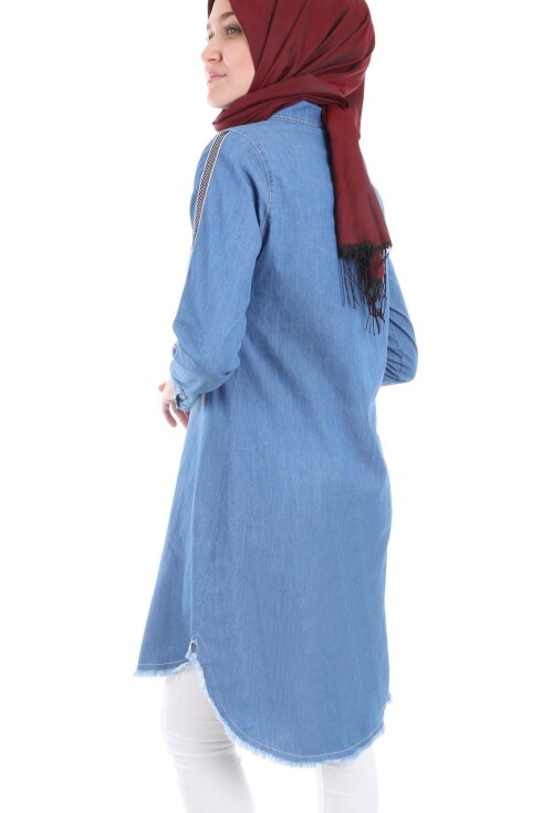 5632 Şeritli Püsküllü Jeans Tunik