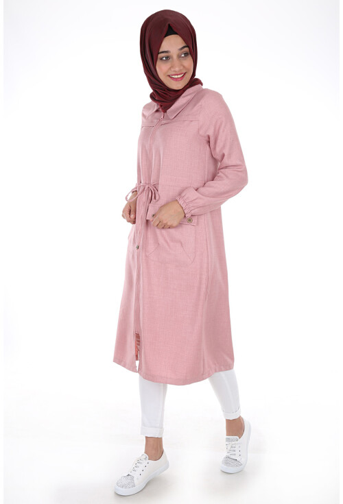 5677 Önü Boydan Fermuarlı Tesettür Trenchcoat