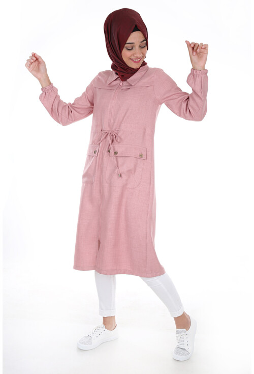 5677 Önü Boydan Fermuarlı Tesettür Trenchcoat