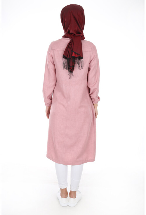 5677 Önü Boydan Fermuarlı Tesettür Trenchcoat