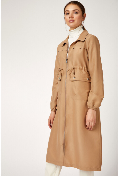 5677 Önü Boydan Fermuarlı Tesettür Trenchcoat