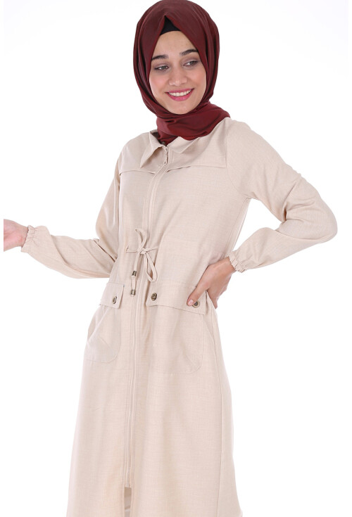5677 Önü Boydan Fermuarlı Tesettür Trenchcoat