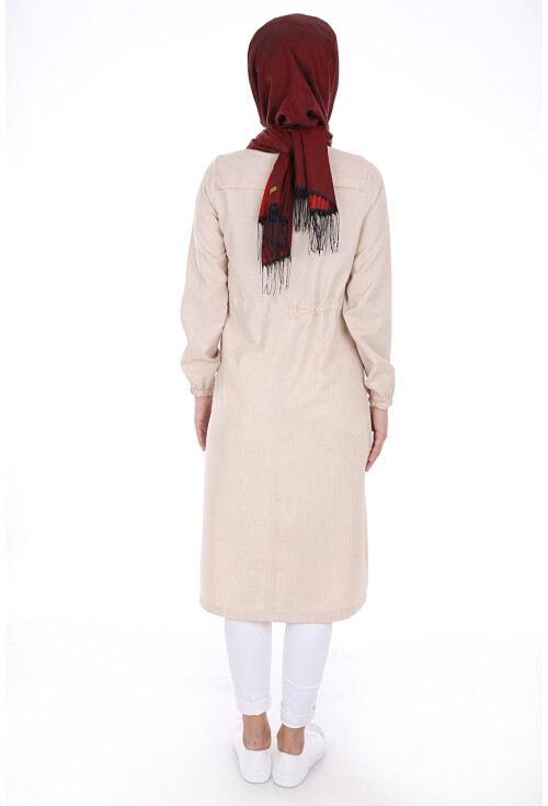 5677 Önü Boydan Fermuarlı Tesettür Trenchcoat