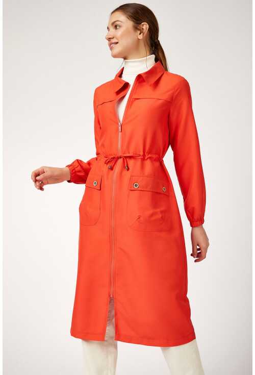 5677 Önü Boydan Fermuarlı Tesettür Trenchcoat