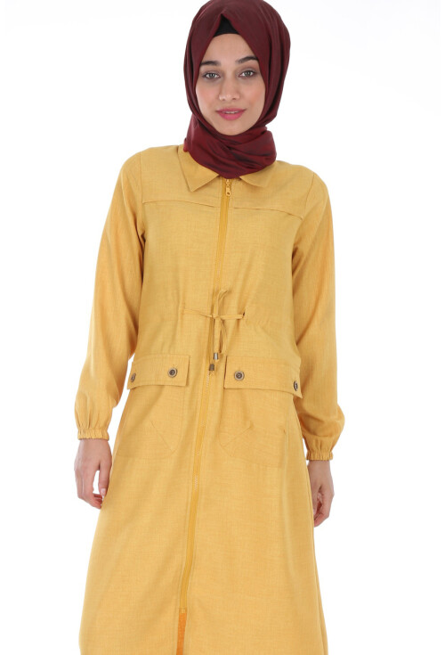 5677 Önü Boydan Fermuarlı Tesettür Trenchcoat