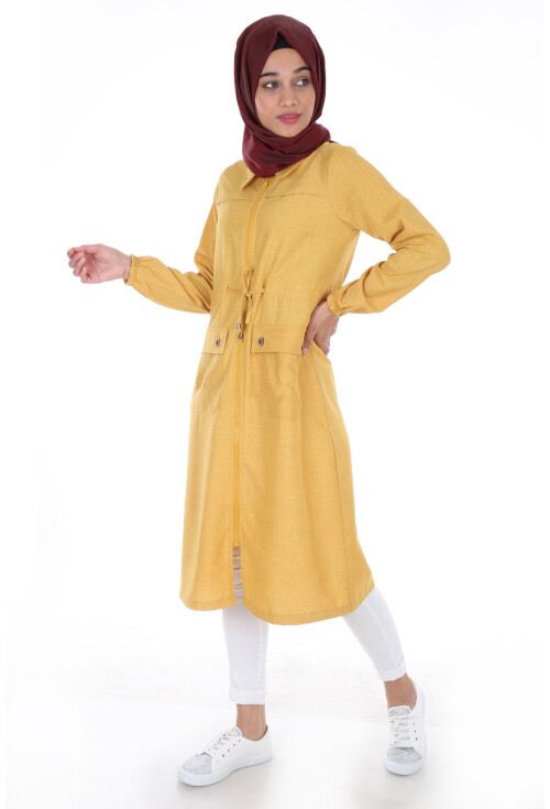 5677 Önü Boydan Fermuarlı Tesettür Trenchcoat