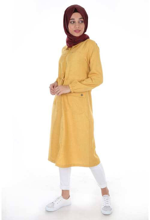 5677 Önü Boydan Fermuarlı Tesettür Trenchcoat