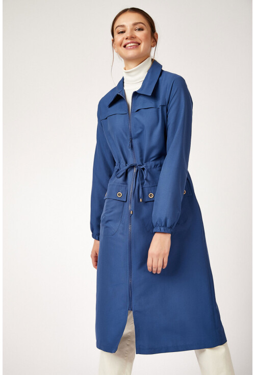 5677 Önü Boydan Fermuarlı Tesettür Trenchcoat