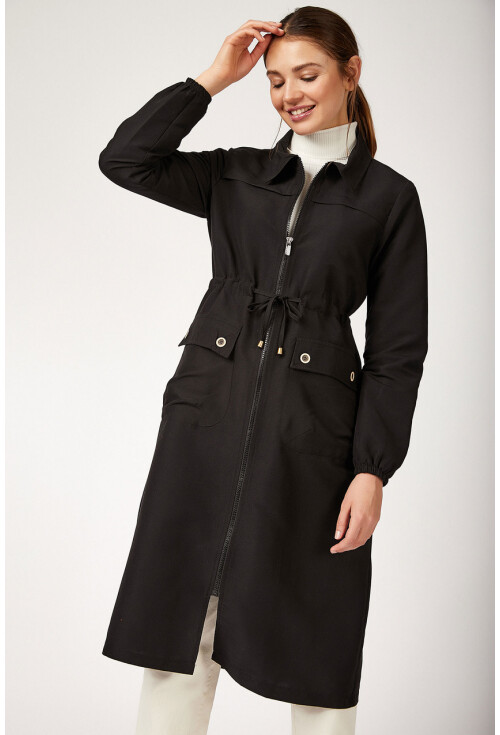 5677 Önü Boydan Fermuarlı Tesettür Trenchcoat