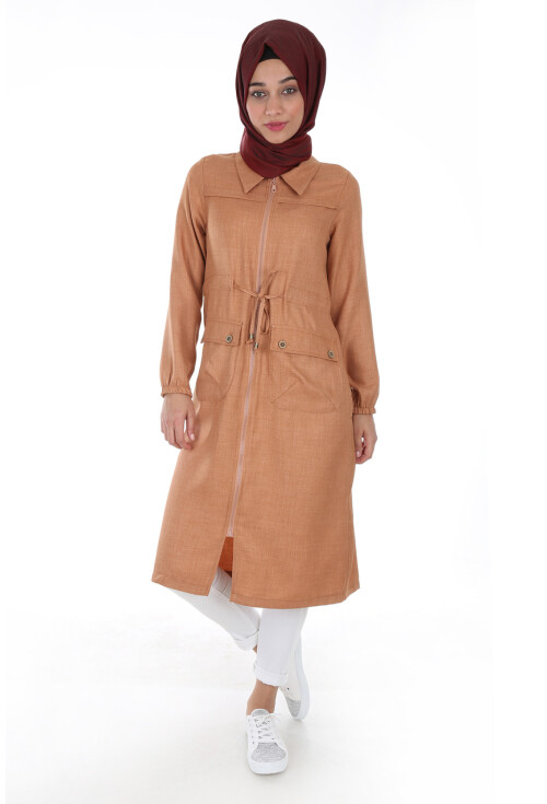 5677 Önü Boydan Fermuarlı Tesettür Trenchcoat