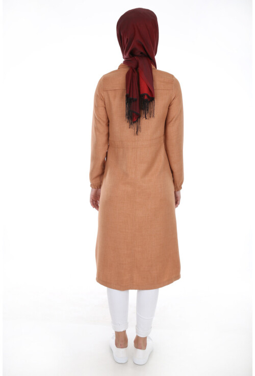 5677 Önü Boydan Fermuarlı Tesettür Trenchcoat