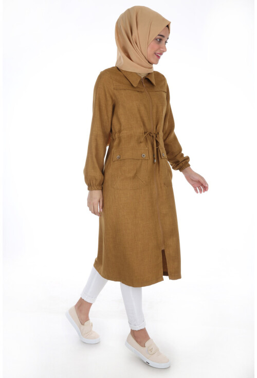 5677 Önü Boydan Fermuarlı Tesettür Trenchcoat
