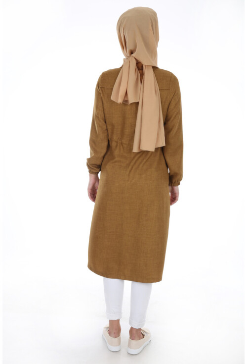 5677 Önü Boydan Fermuarlı Tesettür Trenchcoat