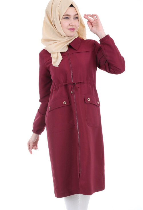 5677 Önü Boydan Fermuarlı Tesettür Trenchcoat