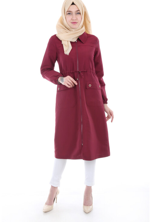 5677 Önü Boydan Fermuarlı Tesettür Trenchcoat