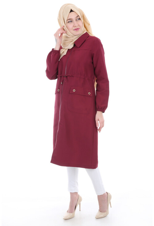 5677 Önü Boydan Fermuarlı Tesettür Trenchcoat